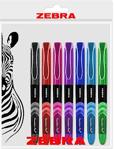 Zebra Fuente - Disposable Fountain Pen - One of Each Coloured Ink - Pack of 7