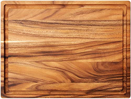 Villa Acacia 24 x 18 Inch Extra Large Wood Carving Board with Juice Groove and Drip Channel - Heavy 1.5 Thick Wooden Cutting Board