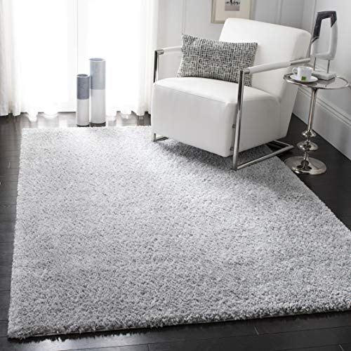 Safavieh Tapis à Poils Longs Tapis de Sol pour Salon, Salle à Manger, Chambre à Coucher - Collection August Shag - Argenté - 122 x 122 cm