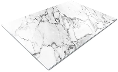 Glass Chopping Board | Non Slip Worktop Saver for Kitchen | Small Marble Effect Grey White Chopping Board