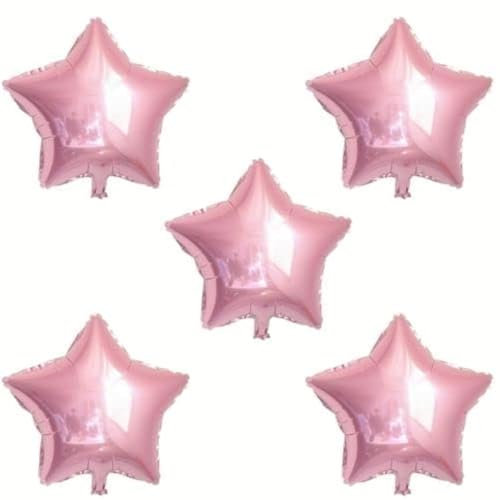 Inflate Decorate 18 inch Large Star Balloons Foil Baloons Helium or Air, 5 PACK (5pc Pink Stars)