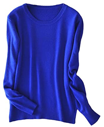 Damtröja kashmir pullover rund hals långärmad tröja stickad tröja, BLÅ, XL