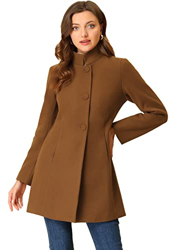 Allegra K Cappotto invernale da donna con colletto alla coreana, monopetto, capispalla, Marrone, Small