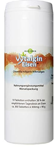 Eisentabletten - Natürliches Pflanzliches Eisen aus Chlorella-Algen aus Deutschland - Eisen Tabletten Bioverfügbar Komplex mit Vitamin B12 - Natural Vegan Iron Tablets | Algomed Vytalgin 90g (30 Tage)