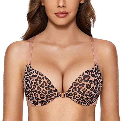 DOBREVA Dam push up-bh med framknäppning racerback Naturlig Leopard 80C
