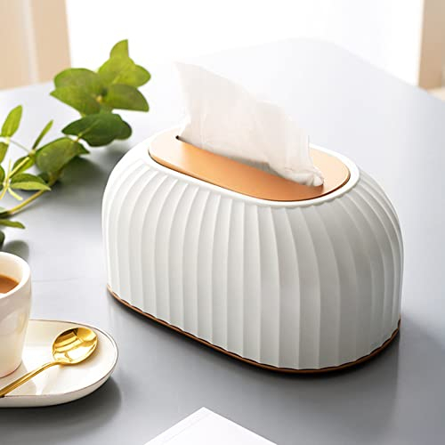 Kosmetiktücherbox aus Kunststoff mit Deckel,Gestreifte Taschentuchbox,Kosmetiktuchspender,dekorativer Taschentuchhalter,Serviettenspender Organizer,für Badezimmer Wohnzimmer Schlafzimmer (Weiß)