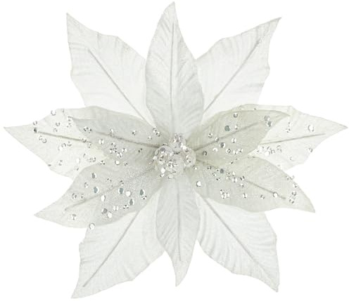 Oairse set om 4 stycken Ø 30 cm, konstgjorda glittrande julblommor, julstjärnor för julgransprydnad, konstgjorda blommor för semester, matbord mittdel, nyårsornament, vit