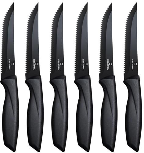 targzier Steakmesser 6-teiliges aus Edelstahl, Scharfes Steakmesserset mit Wellenschliff, Hochwertiges Steakbesteck Messerset,Scharfes Steak Messer Set, Küchen-Steakbesteck, Spülmaschinenfest