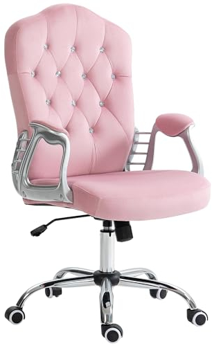 Vinsetto Homeoffice Stuhl Schreibtischstuhl mit Samtoptik höhenverstellbar Drehstuhl Schminkstuhl Bürostuhl bis 120 kg belastbar, für Arbeitszimmer, Schlafzimmer Rosa