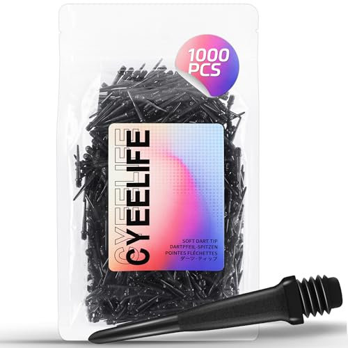 CyeeLife Dartspitzen Kunststoff 1000 Stück Premium Softdart Spitzen I 2BA Gewinde I Dartpfeil Spitzen, Softdarts Ersatzspitzen, Besonders stabil & langlebig,Schwarz