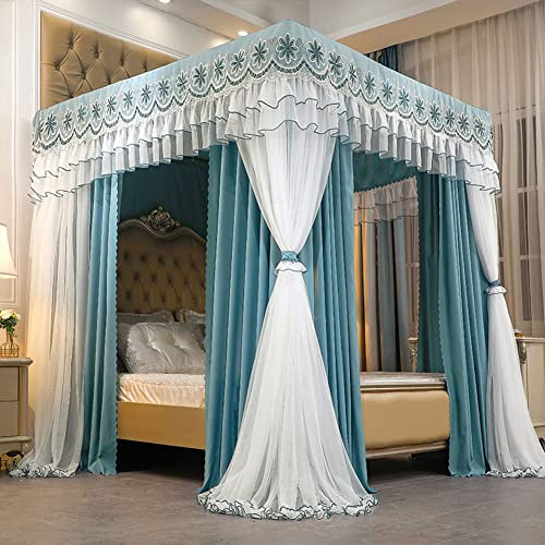 Luxuriöses Doppelschichtiges Prinzessinnen-Bett-Baldachin, Netzvorhänge, bodenstehend, Verdunkelungs-Baldachin für King-Size-Bett, mit Rahmen, eleganter Bettvorhang für vier Posterbetten
