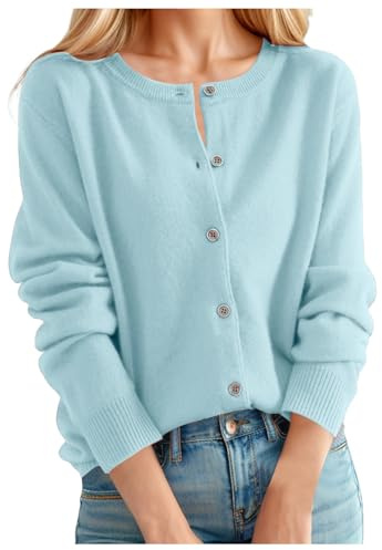 Cardigans for Women UK Women's Cashmere Cardigan Round Neck Sweater Spring Autumn Winter Long Sleeve Knitted Solid Color Soft Cardigan Sweater Lightweight Crewneck Cardigan Jumper Green