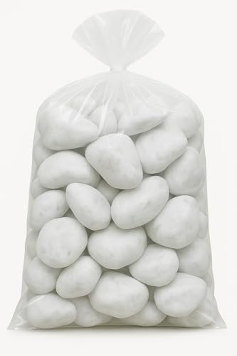 REDIL MARMI Ciottoli di Marmo Bianco Carrara - 5 Sacchi da 5 kg - Sassi Pietre Giardino (40/60 mm., 5 sacchi da 5 kg- totale 25kg) Guanti in tessuto inclusi