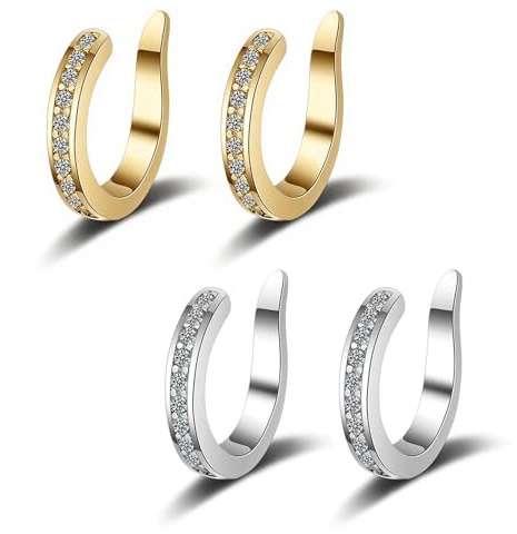 Muorruo 4 pièces Clipse d'ajustement auriculaire non chirurgicaux, Boucles d'oreilles en diamant en or et argent pour oreilles décollées | Adapte doucement le cartilage sans chirurgie | Confortable,