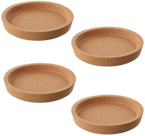 4 Piezas Posavasos Redondos de Corcho Natural, Posavasos de Escritorio Absorbentes y Reutilizables con Borde Ascendente Pulgadas, para Bebidas, Taza de Café y Taza