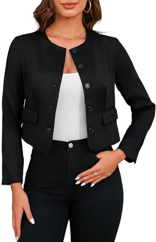 YesFashion Tweed Blazer Chaqueta corta de mujer de manga larga con cuello redondo de tweed chaqueta de punto con botones