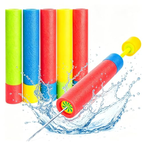 WENXUKHV 5PCS Foam Water Guns - 30cm Water Pistols for Kids Adults Colorful Water Blaster Shooters Push Pull Type Foam Water Squirter Shooter Summer Outdoor Beach Pool Water Toys