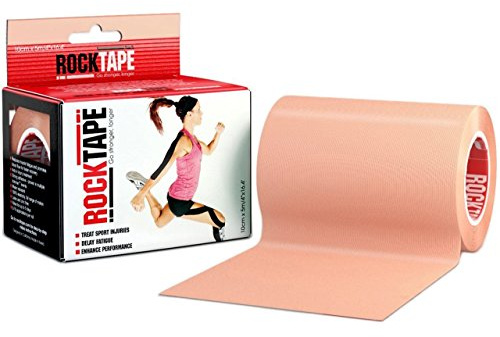 RockTape Mini Big Daddy Roll Pre-Cut Kinesiology Tape (10x5cm) - Elastic Therapeutic Sports Tape for Shoulder, Ankle, Elbow, Wrist, Shin Splints, Knee - Latex Free - Beige