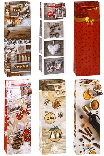 TSI Sac cadeau pour Noël, lot de 12, taille : bouteille (36 x 12 x 8 cm), N° d'art. 83299