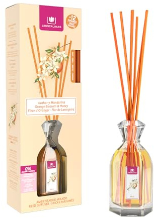 CRISTALINAS | Ambientador Mikado | Larga Duración 12 Semanas | 90ml | 0% Alcohol (Azahar y Mandarina, 90ml)