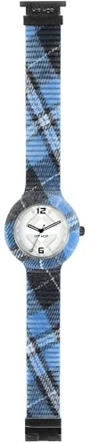HIP HOP Orologio HWU0378 UOMO TARTAN quadrante CON LOGO BIANCO movimento SOLO TEMPO - 3 LANCETTE QUARZO e CINTURINO SILICONE CON TESSUTO BLU