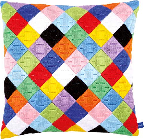 VERVACO Kit Gobelin Cuscino Set Ricamo Principianti Diamanti Colorati Mezzo Punto Lungo Kit Hobby Creativi Adulti ca. 40 x 40 cm Ricamo Punto Croce Prestampato Cuscini Decorativi Divano