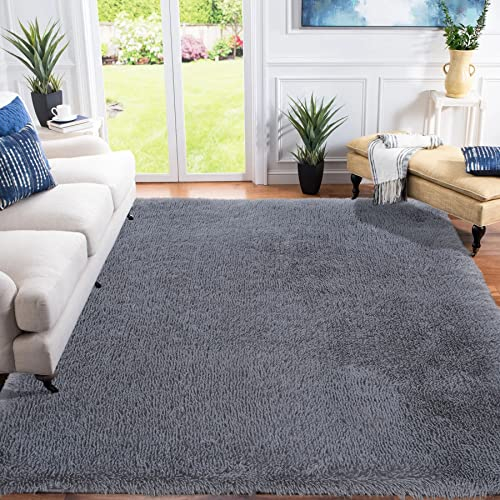 XSIVOD hochflor Wohnzimmer Teppich, Schlafzimmer Bettvorleger, Moderner zottelig flauschig weich Teppiche für Kinderzimmer Anti-Rutsch Unterseite waschbar, 120x160 cm, Grau
