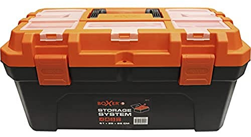 Boxer® 20 Toolbox – 50.7×25.4×25.9 cm – Lid Organiser & Removable Tray – Heavy-Duty Plastic – Black/Orange – Professional Tool Storage Box