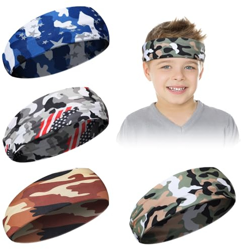 Civaner 4 Pcs Boys Headbands Elastic, Camouflage Color
