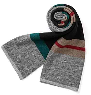 Villand Australischer Merinowolle Tartan Strickschal für Herren, karierte Winterwarme dicke weiche Halsbekleidung mit Geschenkbox, 180 × 30 cm (Blauergrüner Graues Tartan)