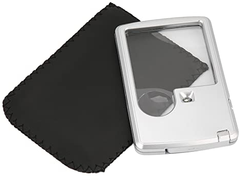 Taschenlupe 3X 6X Objektiv, Messgerät Lupe Acryl Kreditkartenlupe mit LED-Licht Einstecklupe mit Lederetui