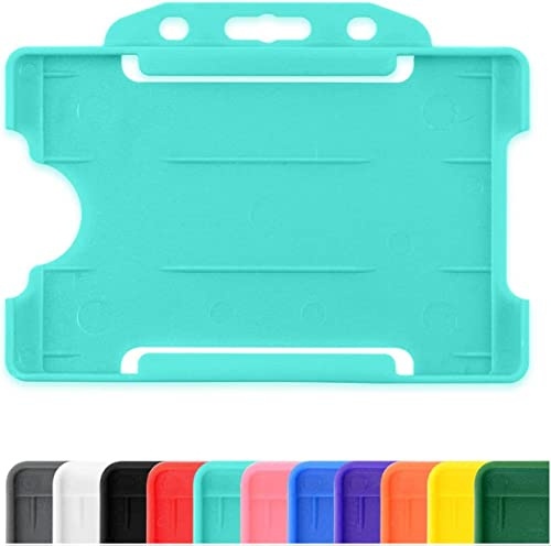 CKB LTD 10x Turquoise Single Sided Rigid Slide in Open Faced ID Card Badge Holders Horizontal/Landscape Identity Plastic Pass Protector - Holds a 86mm 54mm cr80 Credit Card Sized