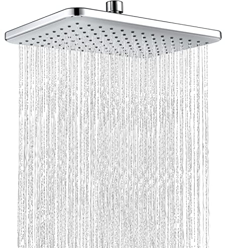Soffione e doccia quadrata in acciaio inossidabile, cascata, doccia a pioggia, soffitto a pioggia, soffione fisso a risparmio energetico e alta pressione per il bagno, 29 x 19 cm