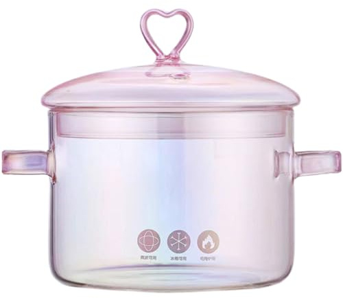 DOITOOL Glasgryta med klart glaslock för matlagning på spisen 1 5 l glasgryta för pasta, mjölksoppa (rosa)