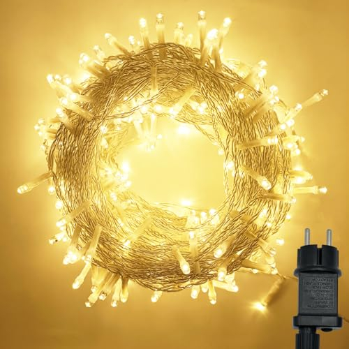 Hopelit Lichterkette Außen, Led Lichterkette 10m 100LED Warmweiß, 8 Modi Lichterkette Innen mit Stecker Speicherfunktion Timer, IP44 Wasserdicht für Weihnachtsbaum Balkon Garten Deko