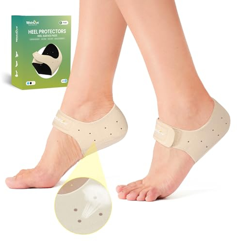 Welnove Fersenschutz für Plantarfasziitis, Gel-Fersenschalen für Damen Herren, Sporn, Schmerzlinderung, Ferseneinlagen, für Achillessehnenentzündung, trockene (Beige, Size L)
