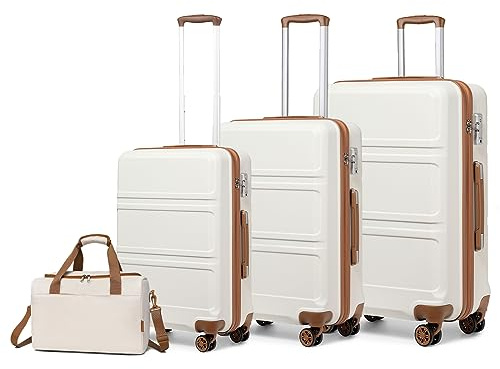 Kono Set de 4 Valises de Voyage Rigide Valise (55cm/65cm/74cm) à 4 roulettes avec Serrure TSA + Sac de Voyage Ryanair 40x20x25cm, Blanc Crème