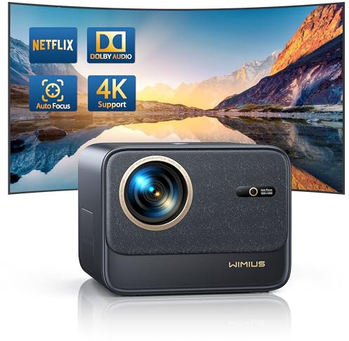 Proyector 4K [Netflix Oficial/Dolby] 35000 Lúmenes Smart Proyector 4K Auto Focus/Keystone, WiMiUS ProyectorPortatil 1080P Full HD Nativo Cine en Casa/Exterior WiFi6 Bluetooth5.2 para Movil/PS5