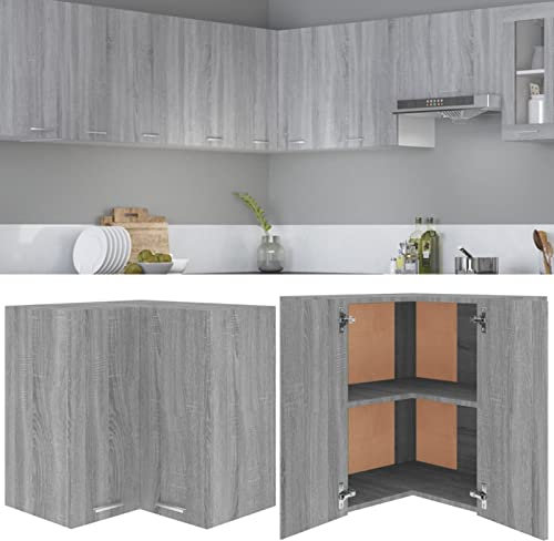 LAPOOH Hanging Corner Cabinet Grey Sonoma 57x57x60 cm Engineered Wood,Hanging Cabinet,Kitchen Wall Cabinets,Kitchen Furniture(SPU:815598)