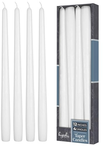 Hyoola Tall Taper Candles - 12 Inch White Unscented Dripless Taper Candles - 10 Hour Burn Time - 4 Pack