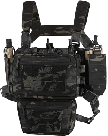VOTAGOOGEAR VOTAGOO Paintball Brustschützer - Taktische Weste, Molle Modular Micro Fight Plattenträger Chest Rig, Verstellbar und Abnehmbar, mit 5,56/7,62 Magazintasche (Dark)