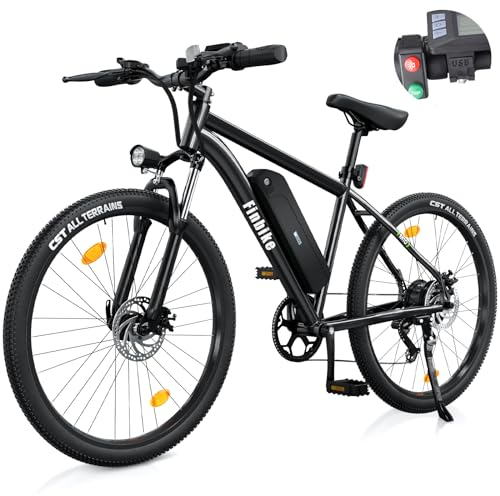 Finbike E Bike mit USB-Slot, 26 Elektrofahrrad Abnehmbarer 10400mAh Akku,7-Gang Pro,3.5H Schnellladung,5 Fahrmodi,E-Mountainbike Reichweite Max 100km,250W Electric Fahrrad Herren Damen