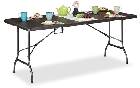 Relaxdays Gartentisch, klappbar, HBT: 72 x 180 x 74 cm, Kunststoff, Stahl, wetterfest, 8 Personen, Campingtisch, braun