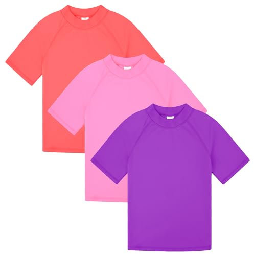 BIG ELEPHANT 3 Stück Kinder Kurzarm-Rashguard-Shirt mit UPF 50+ Schutz, schnell trocknende Badebekleidung, Rashguard für Jugendliche