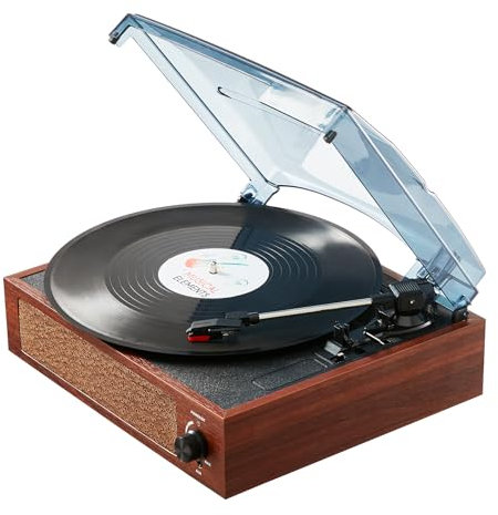 VEVOR Platine Vinyle 3 Vitesses Tourne-Disque entraînement par Courroie, Haut-parleurs stéréo intégrés 5 W, Cartouche magnétique, 33/45/78 TR/Min Bluetooth Aux RCA, pour disques vinyles 18/25/30 cm