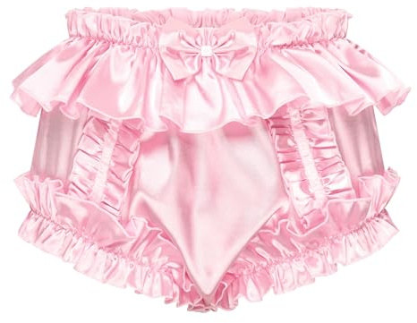 Satini Culotte Ample Soubrette Satin Volants | Coupe Large Confortable, Bordure en Dentelle, Grand Nœud Décoratif, Cache-Couche Adulte, Travestissement, Tailles S-XXL