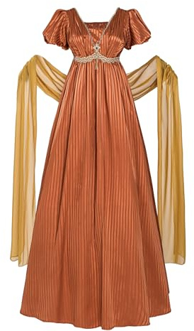 Fiamll Abito Regency da donna Jane Austen abito rinascimentale vita impero da donna con sciarpa, adatto per festa da tè, cocktail, abito da sera, arancione, XXL
