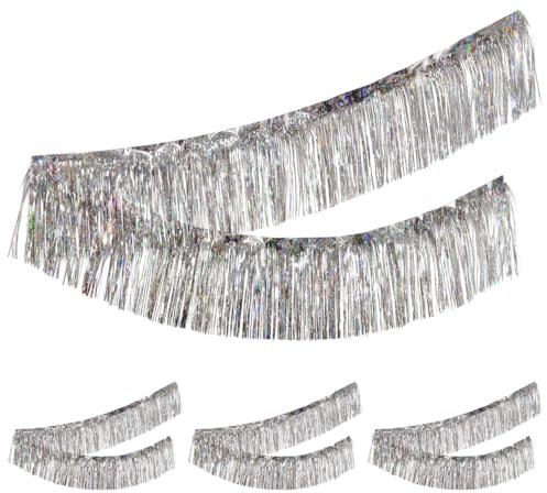 4 Stück Lametta Fransen Girlande Silber, 20x200cm Metallic Foil Fringe Garland Lametta Vorhang Silber, für Parade Floats, Hochzeit, Weihnachten, Geburtstagsparty Halloween Deko