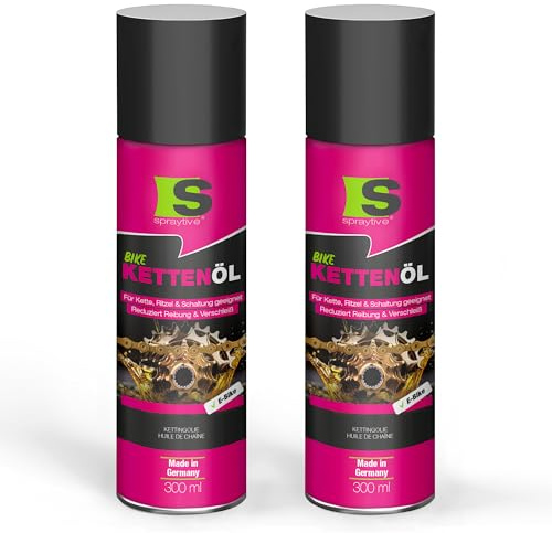 Spraytive Lot de 2 sprays d'huile de chaîne de 300 ml - Pour vélo et vélo électrique - Huile de chaîne de vélo - Réduit les frottements et l'usure - Protège la chaîne, le pignon et le circuit - Huile