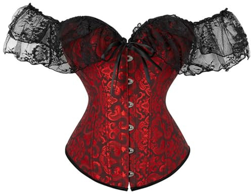 Generico Corsetto Donna Shapewear Bustino Gotico Dark Romantic Da Sposa – Bustier In Pizzo Con Maniche, Modellatore Vita Per Abiti Da Cerimonia E Look Impeccabile